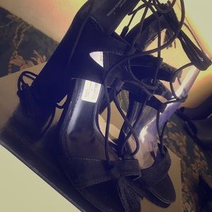 Open toe heels with ankle tie