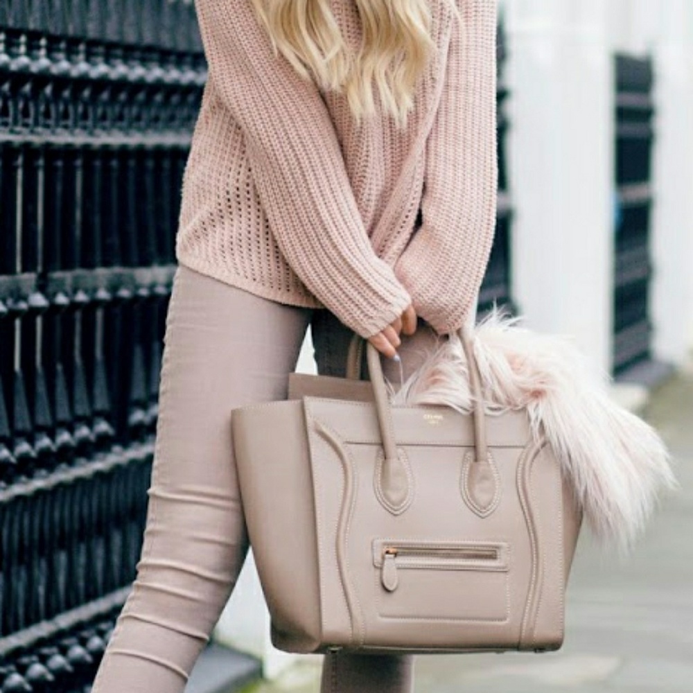 LARGE NUDE SMOOTH LEATHER CELINE MINI LUGGAGE