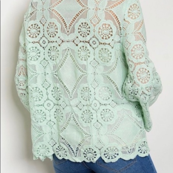 Elegant Sea-Foam Green Lace Jacket - Picture 3 of 3