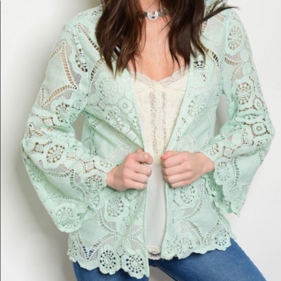 Elegant Sea-Foam Green Lace Jacket - Picture 2 of 3