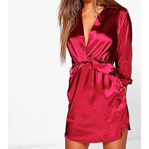 Satin dress with deep V
