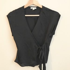 UO silence noise black satin wrap top