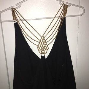 Flowy black dress w/ gold chain accent