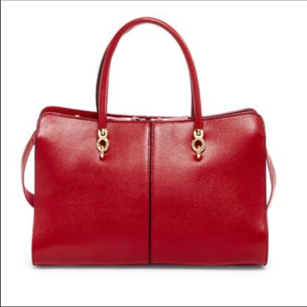 Dark red leather satchel