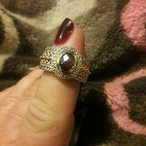 Mozambique garnet solid sterling silver ring sz 7