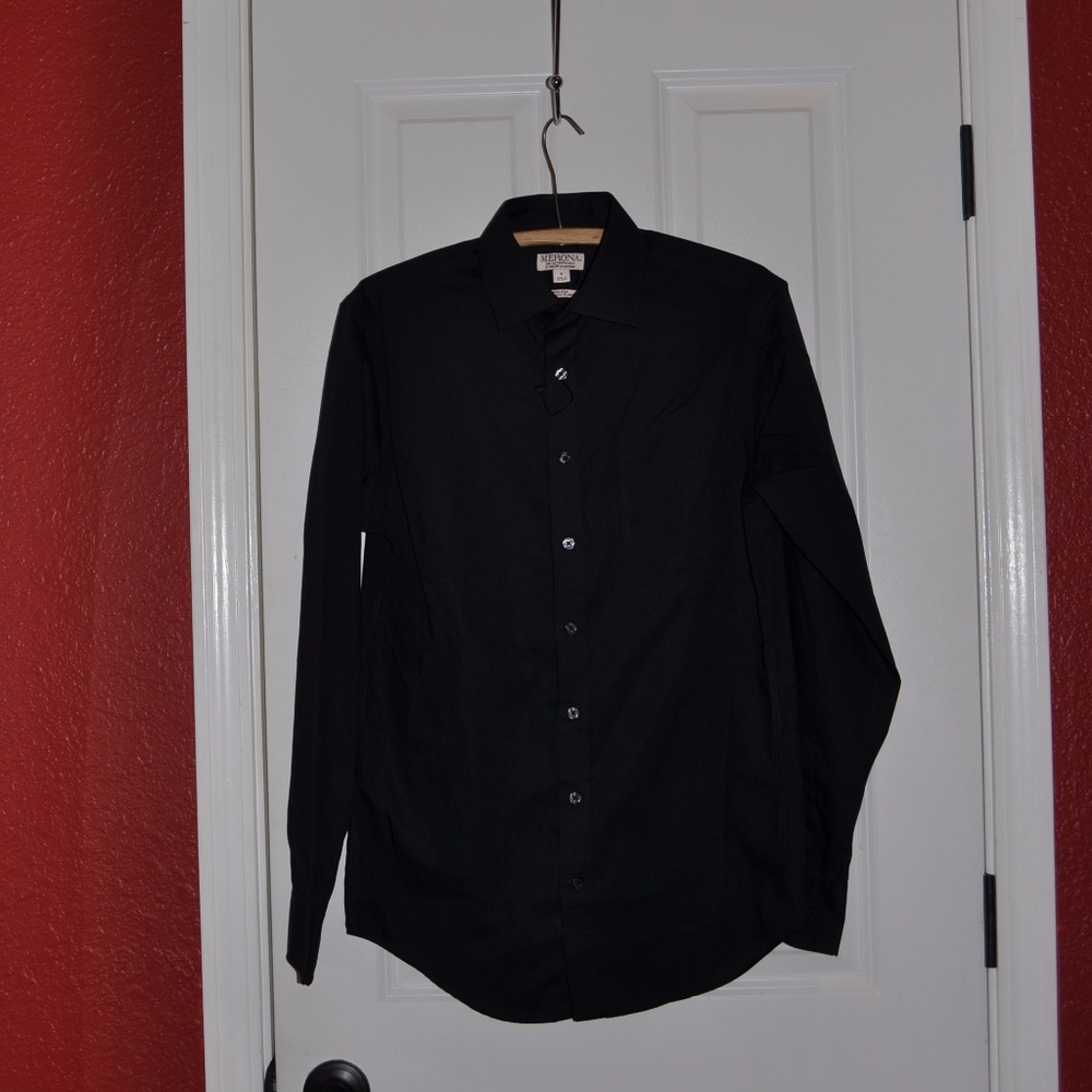 NEW Men's Black Non-Iron Long Sleeve Dress Shirt - Picture 4 of 7