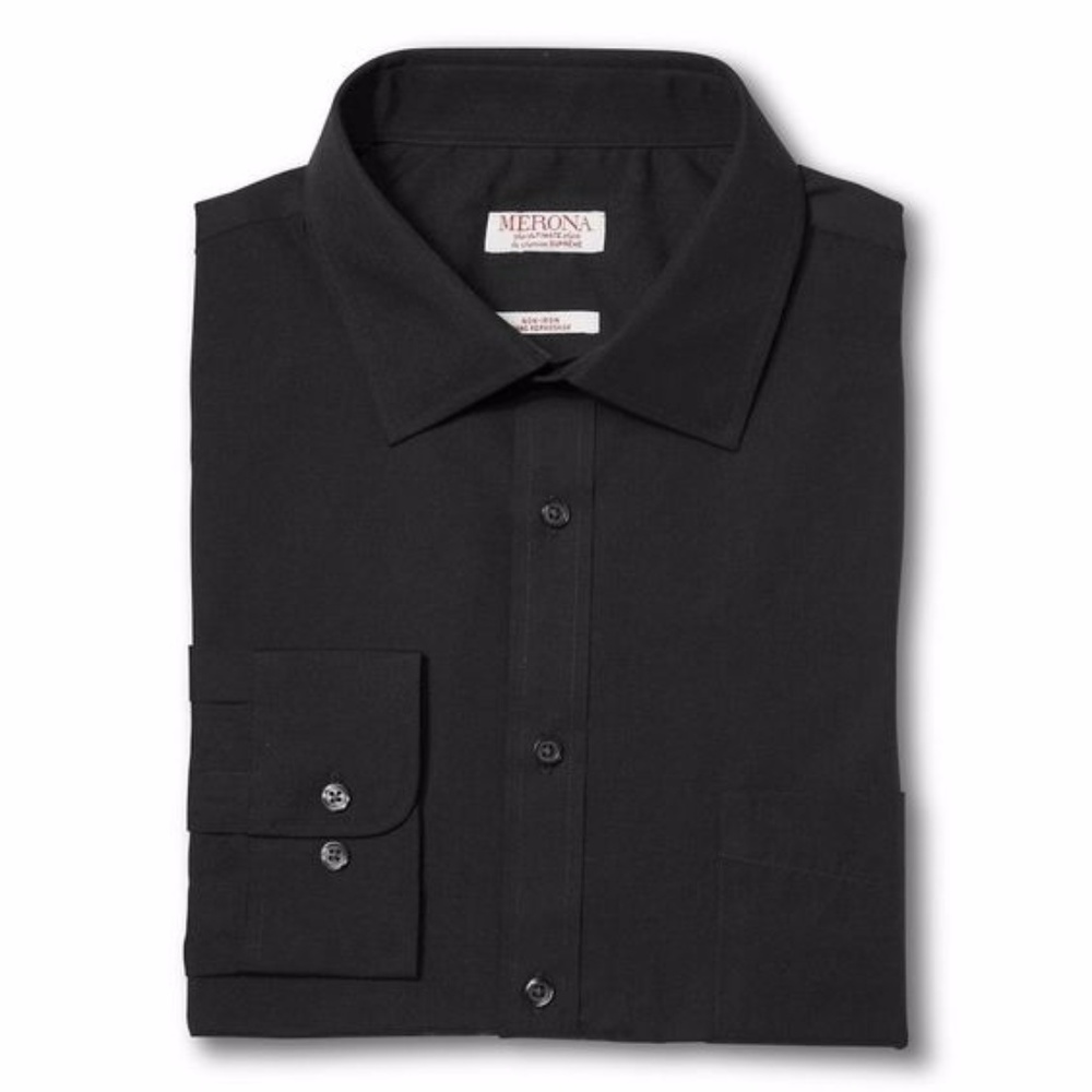 NEW Men's Black Non-Iron Long Sleeve Dress Shirt - Picture 2 of 7