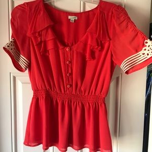 Anthropologie Bright Red Blouse