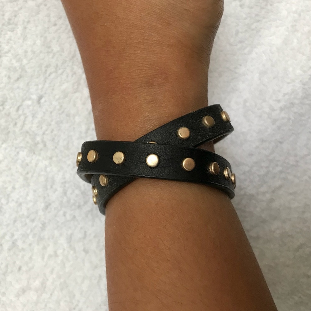 J. Crew Studded Leather Wrap Bracelet - Black