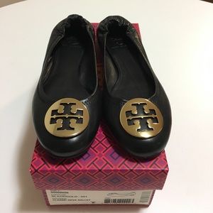 Tory Burch classic black and gold reva flats! New!