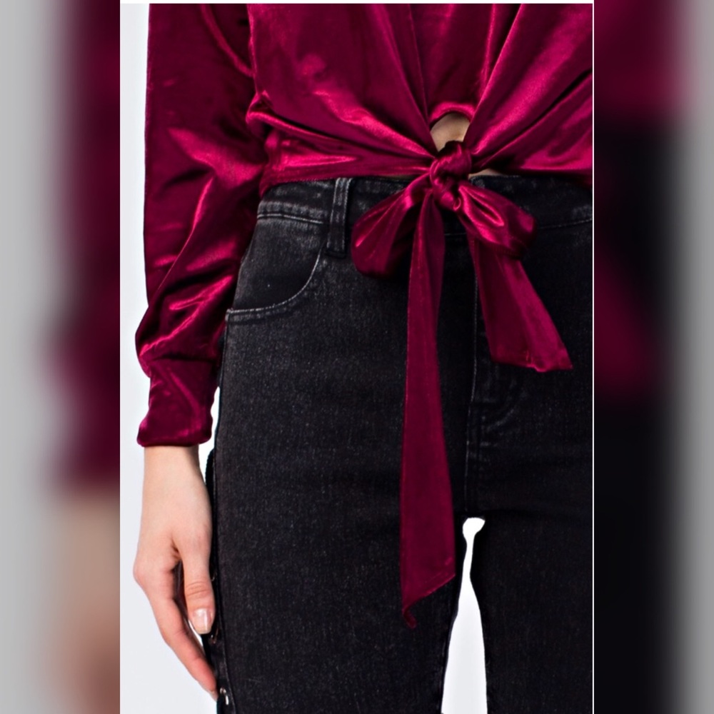 Pretty Hurts Front Tie Velvet Top - Picture 3 of 8