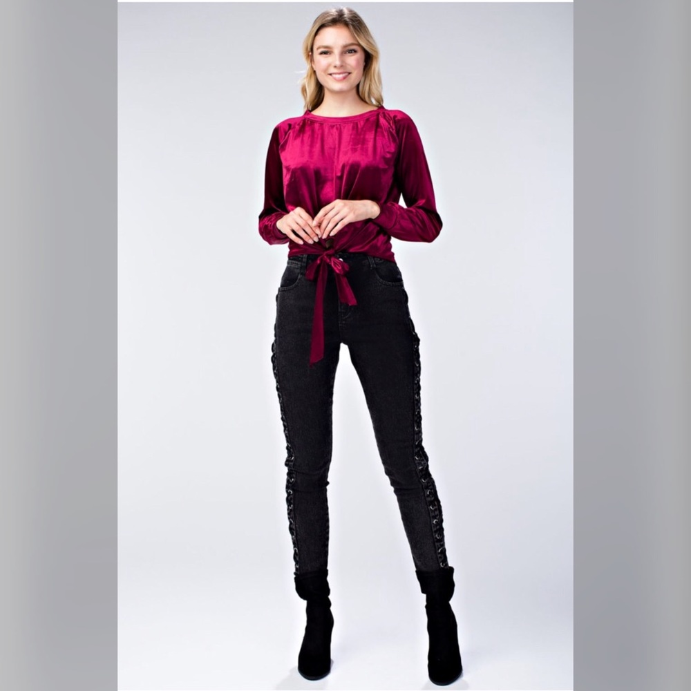 Pretty Hurts Front Tie Velvet Top - Picture 5 of 8