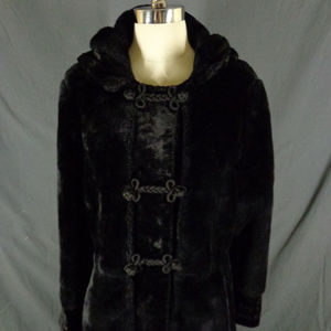 Vintage Tall Girl Black Faux Fur Warm Hooded Coat