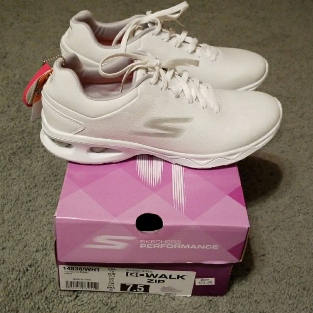 SKECHERS GO WALK ZIP WHITE FABRIC SNEAKERS 7.5 NEW