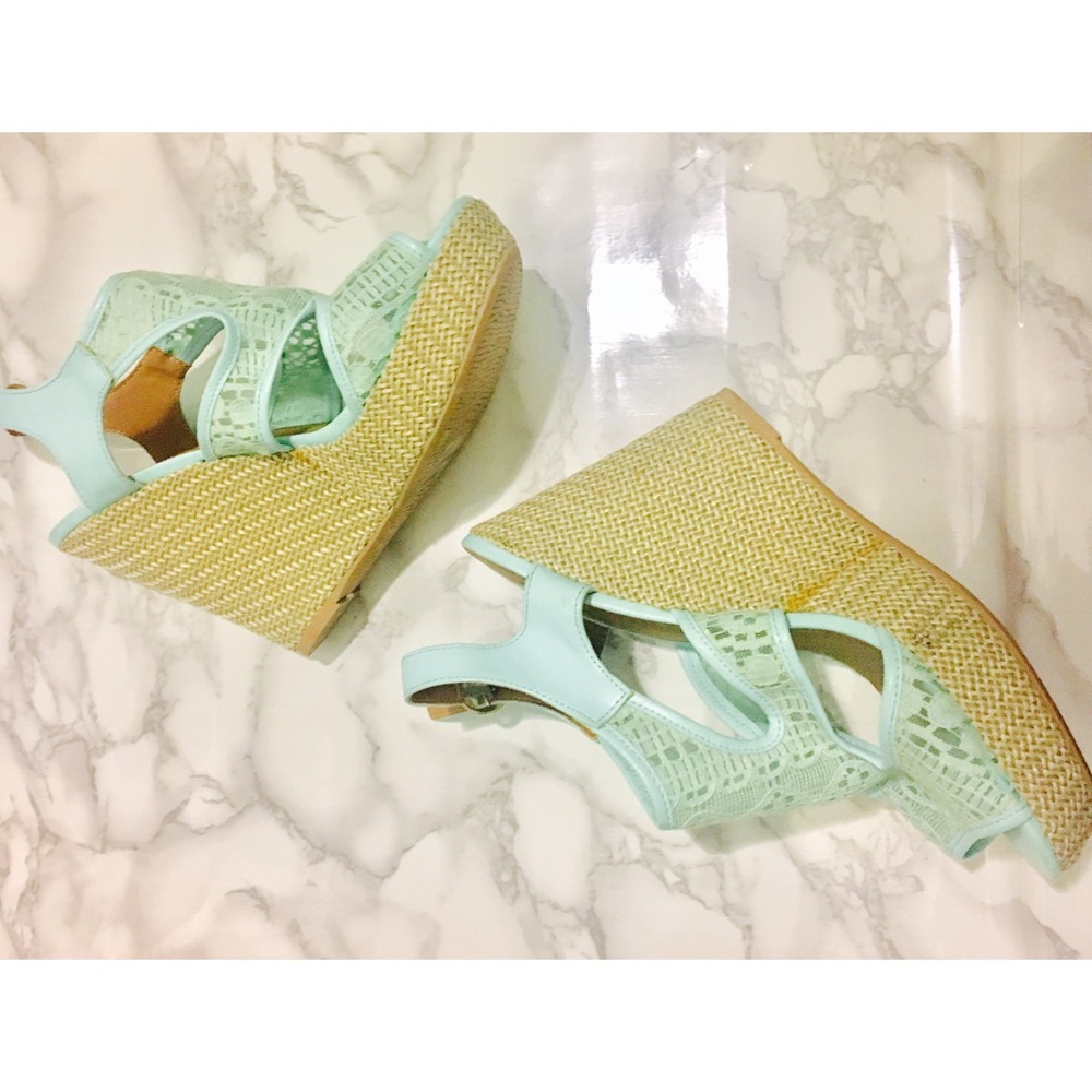 Mint lace wedges