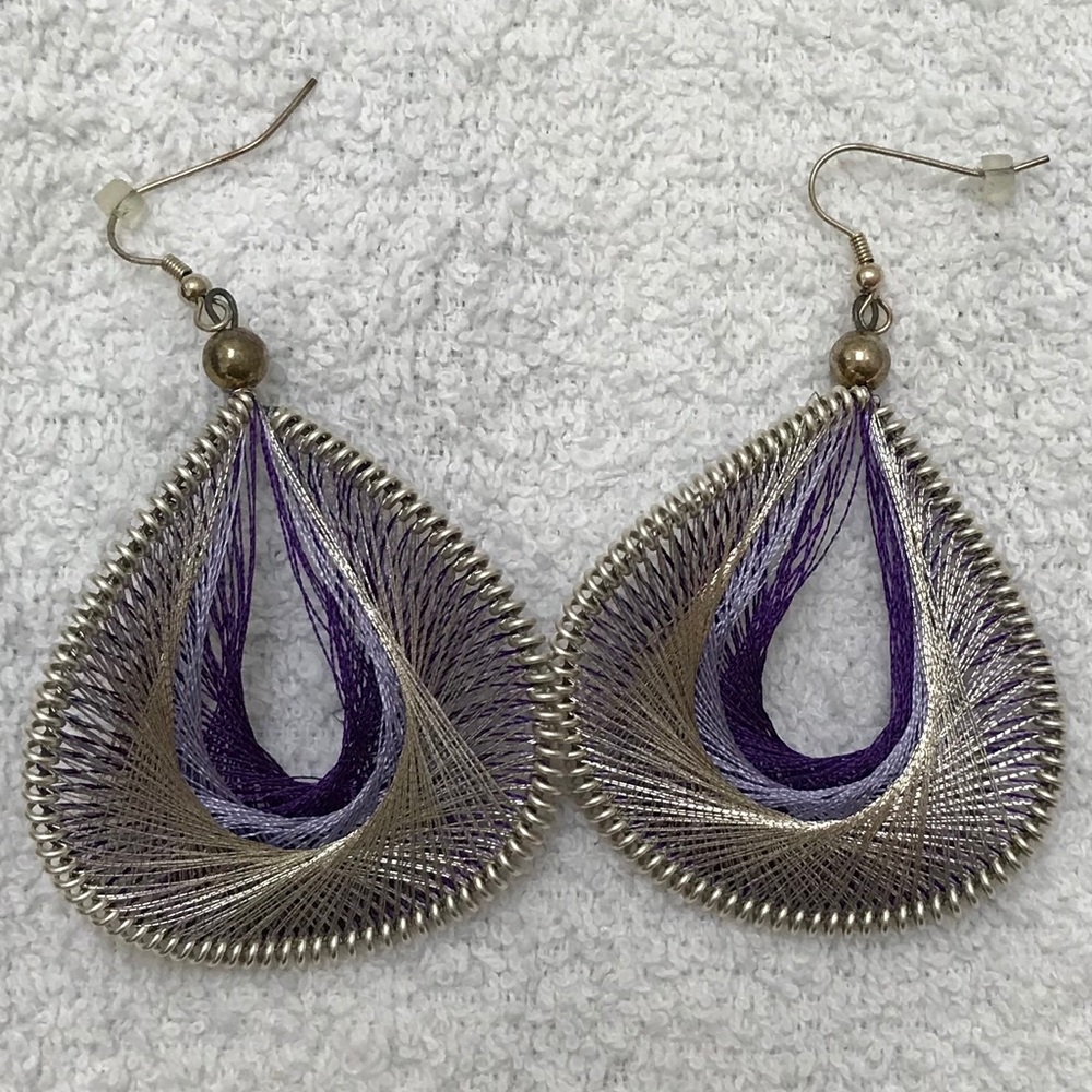 Threaded Drop Earrings - Purple