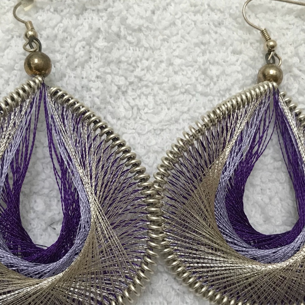 Threaded Drop Earrings - Purple - Picture 2 of 4