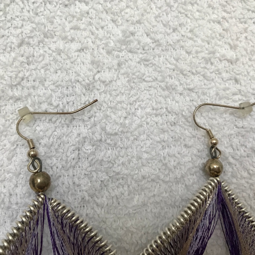 Threaded Drop Earrings - Purple - Picture 4 of 4