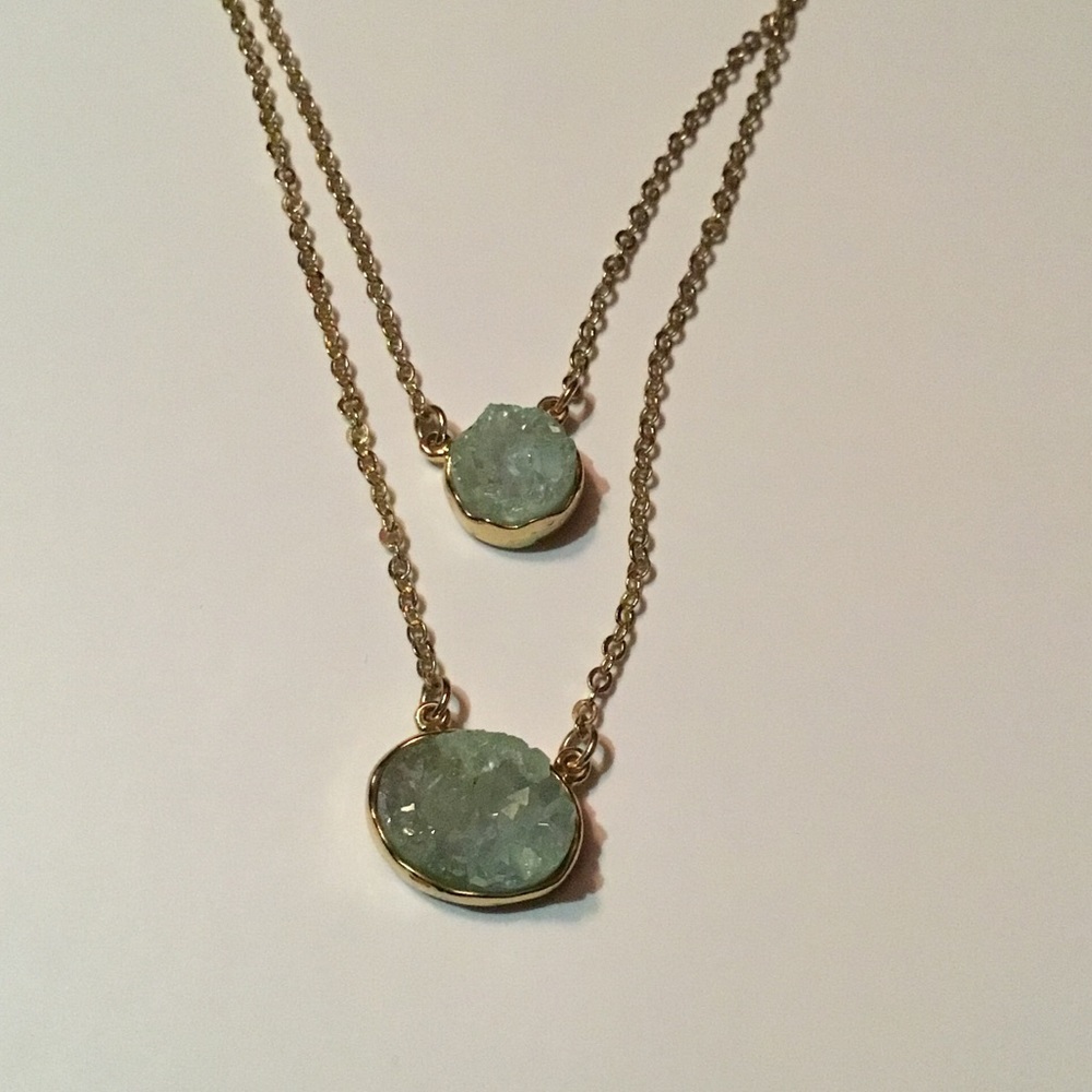 Double strand mint druzy necklace.