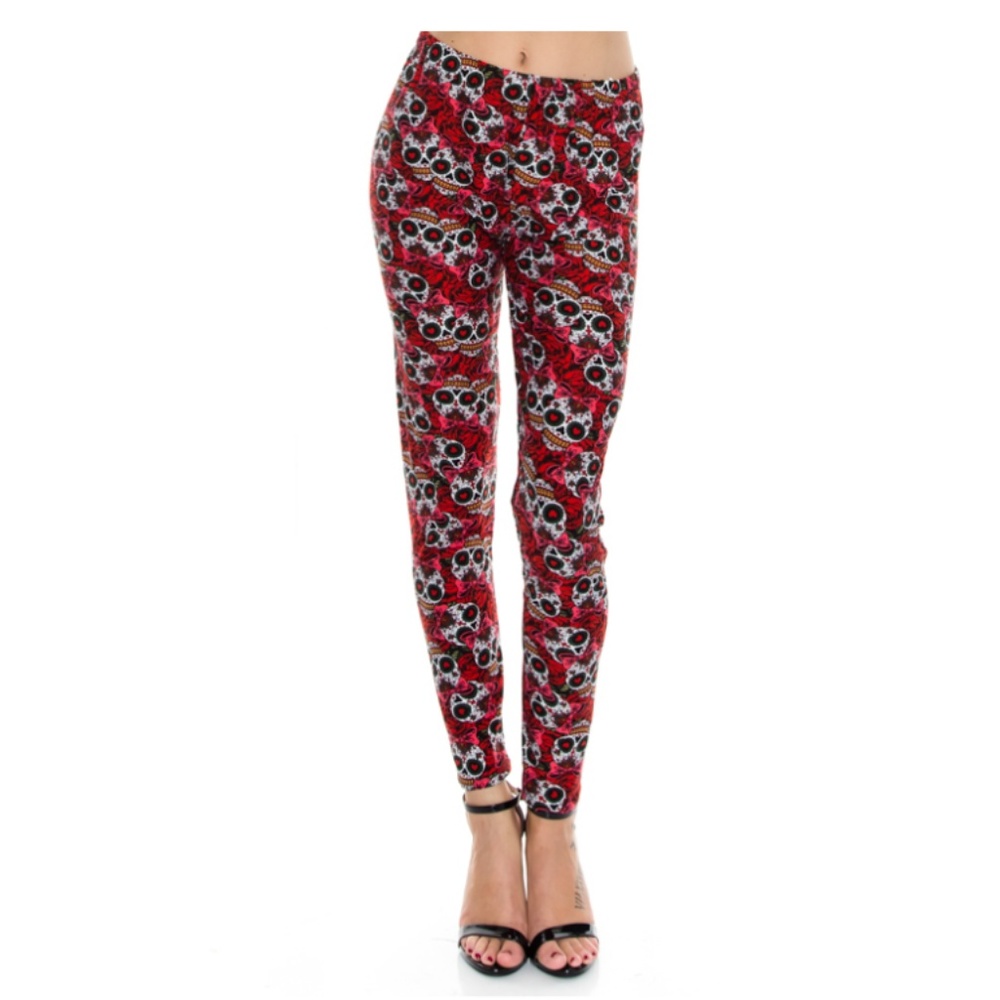 Red Sugar Skull Leggings