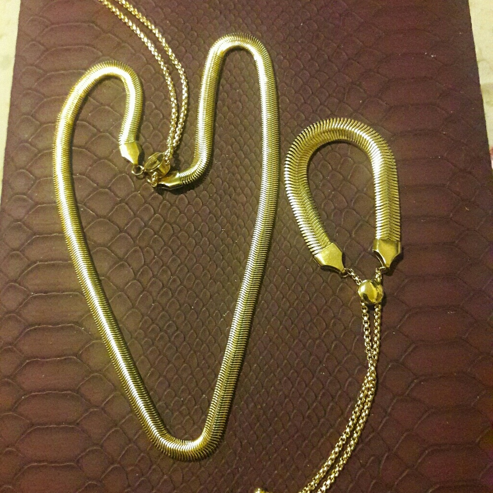 Gold stainless steel neclace bracelet  set adjstbl