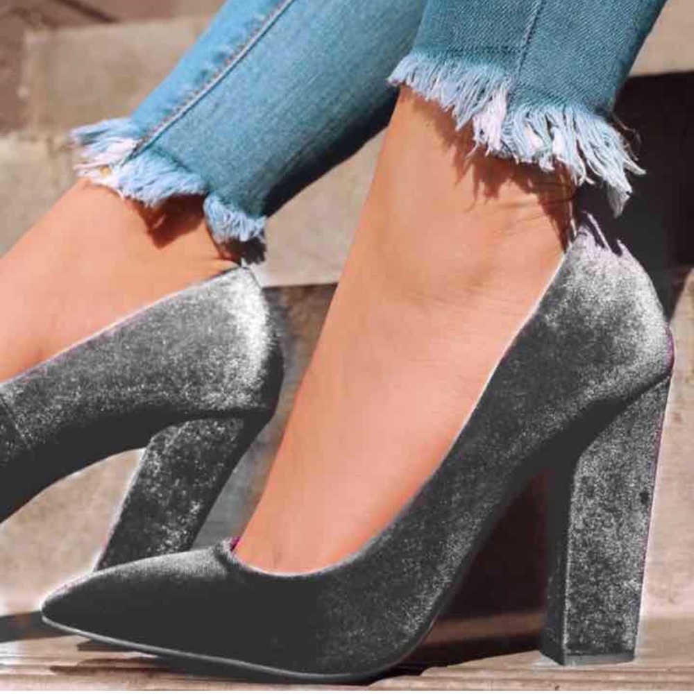 Sleek Velvet Chunky Heels
