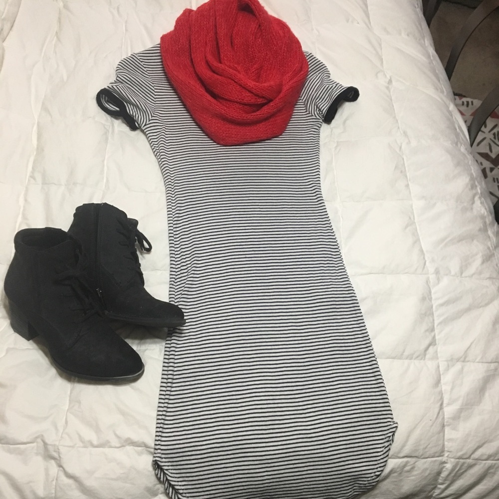 black and white striped dress