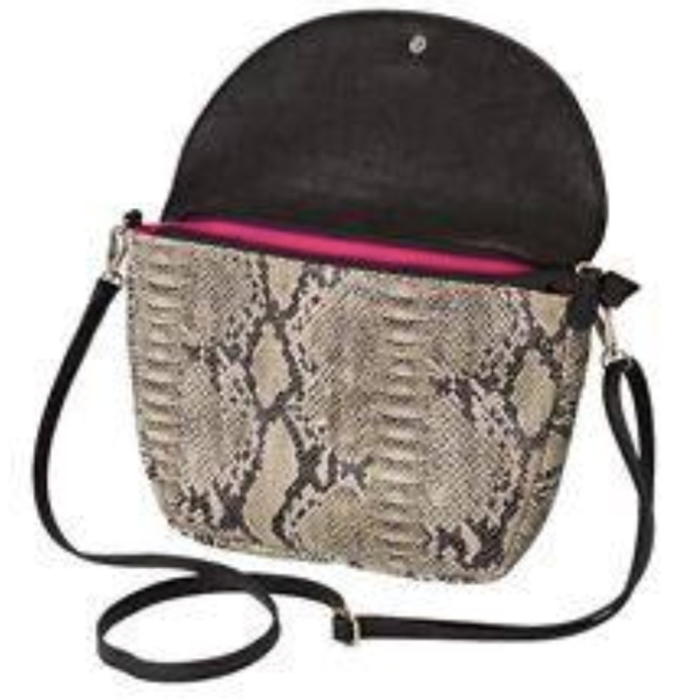Black & Faux Snakeskin Hip Bag