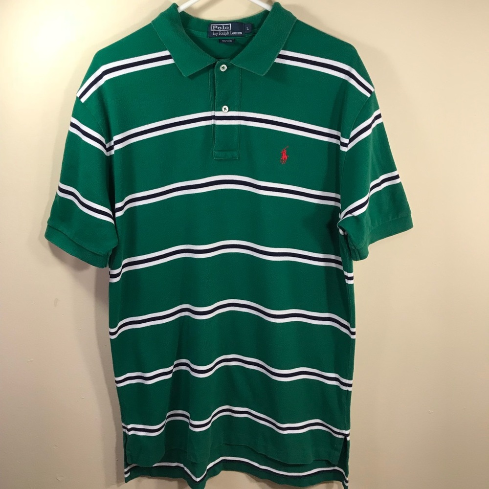 POLO Ralph Lauren Men’s Green Striped Polo Shirt L