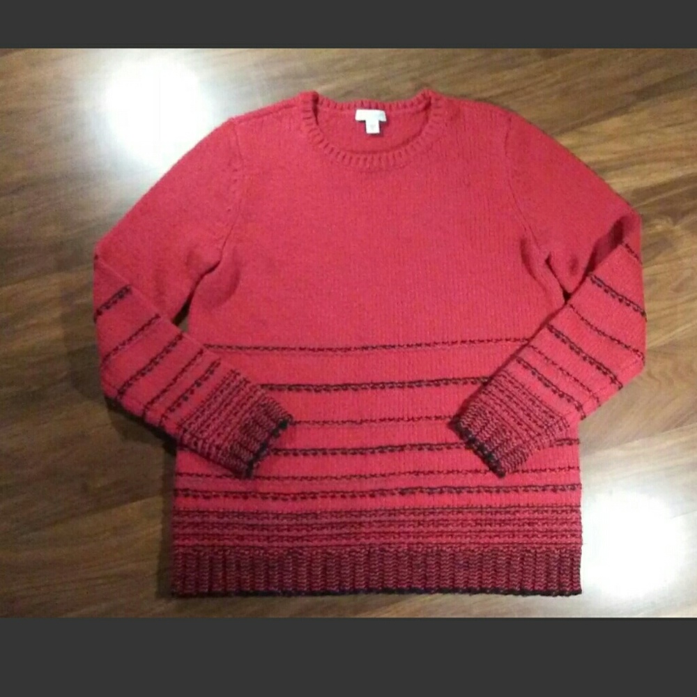 J. Jill Red Crew Neck Black Stripe Accent Sweater