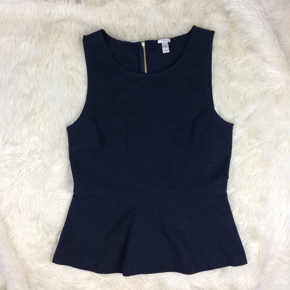 Navy Blue J Crew Peplum Top Tunic Career Work XS