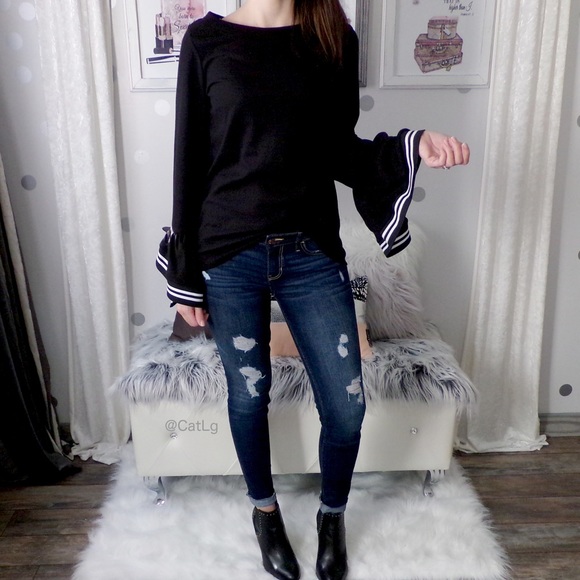 Last 1✨Bell Sleeve Top Black Dressy Tops - Picture 3 of 8