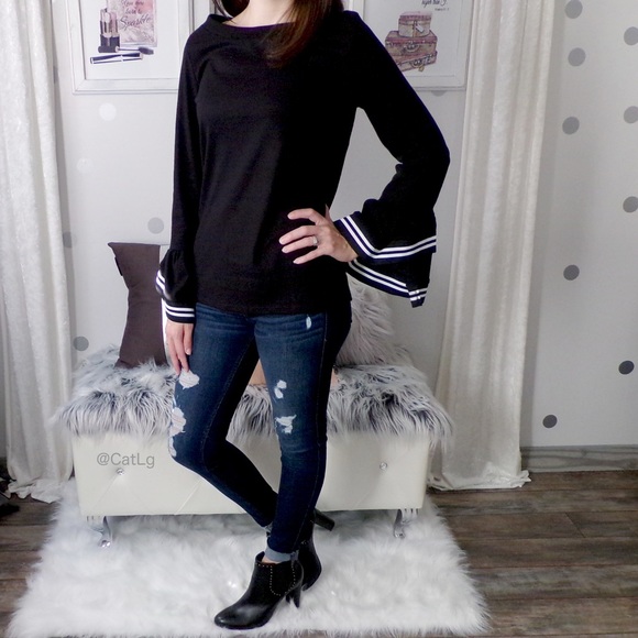 Last 1✨Bell Sleeve Top Black Dressy Tops - Picture 5 of 8