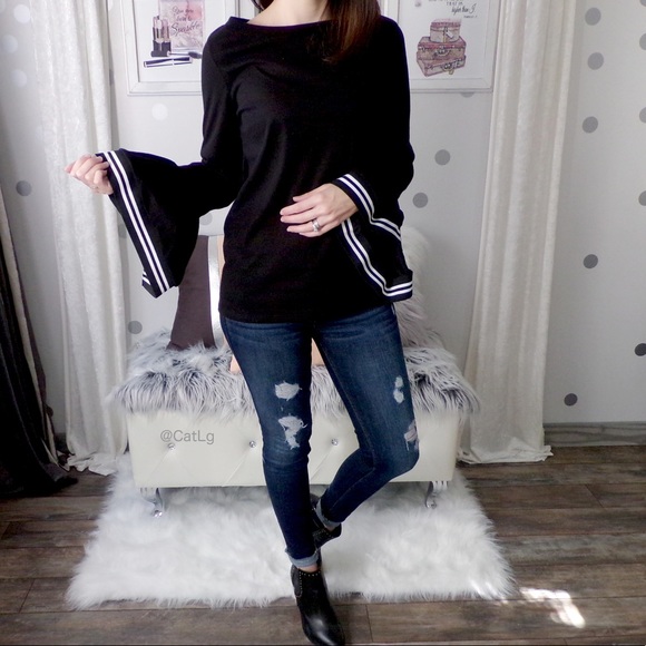 Last 1✨Bell Sleeve Top Black Dressy Tops - Picture 6 of 8