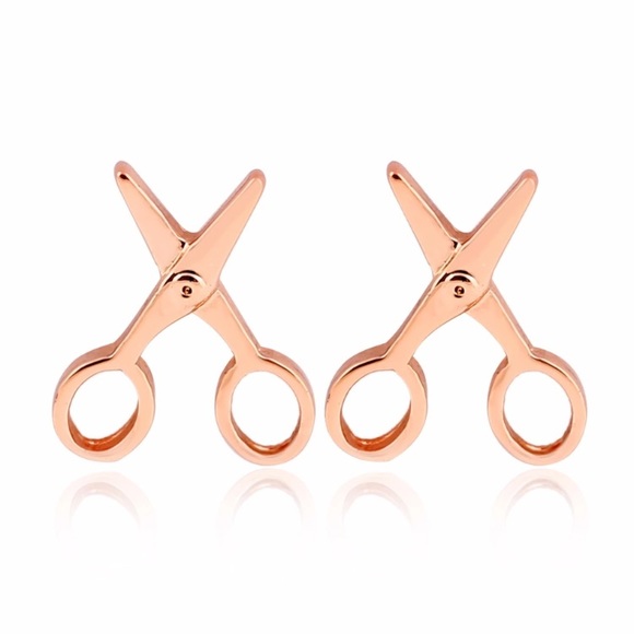 Rose Gold Scissor Stud Earrings - Picture 2 of 3