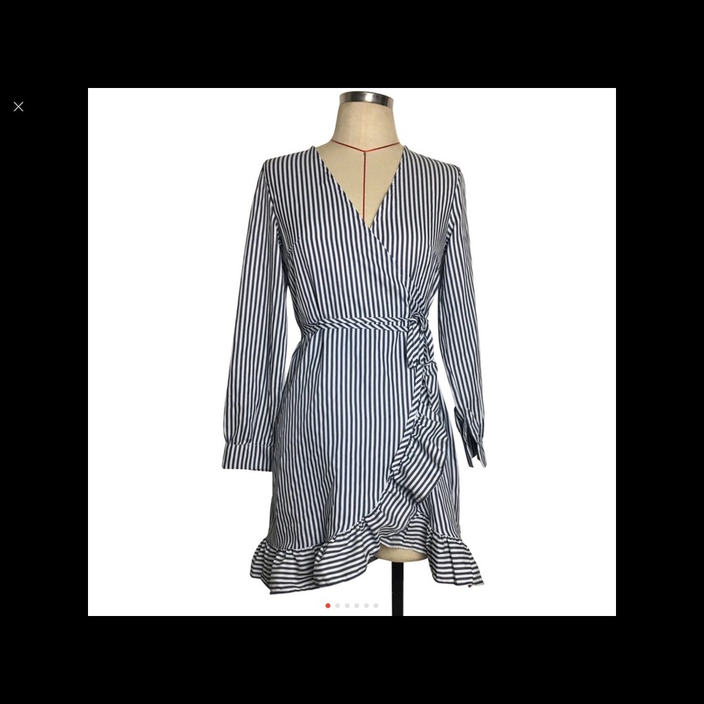 ❤️NEW💕casual striped wrap dress black and white - Picture 2 of 5