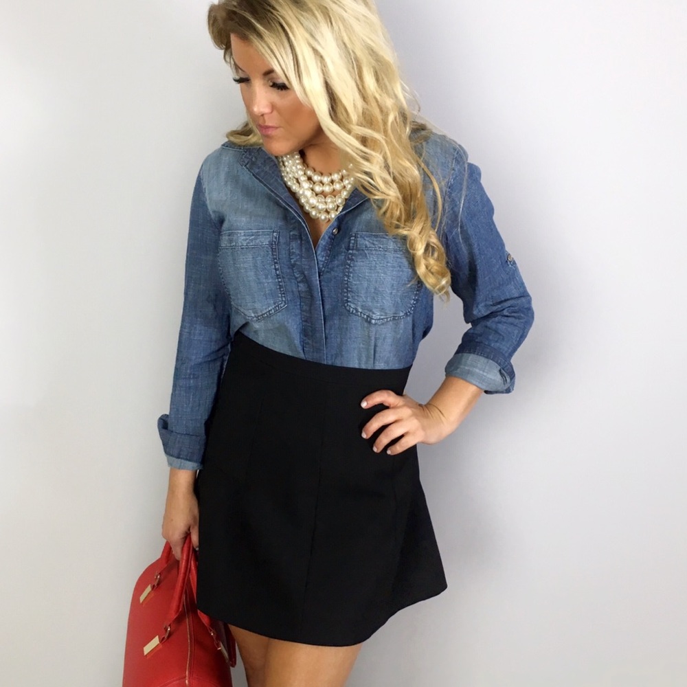 J. Crew Black Fluted Skirt In Double Crepe