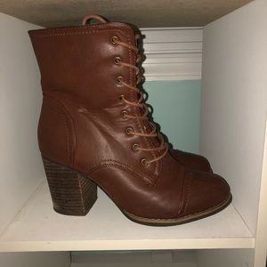 Brown 2-inch Chunky Heel Combat Boots