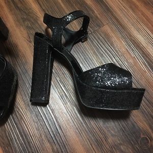 Black glitter heels