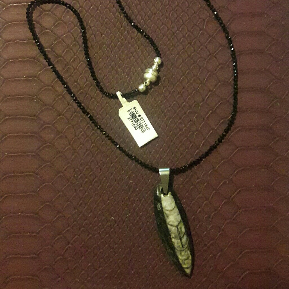 Faceted Thai black spinel orthoceras necklace