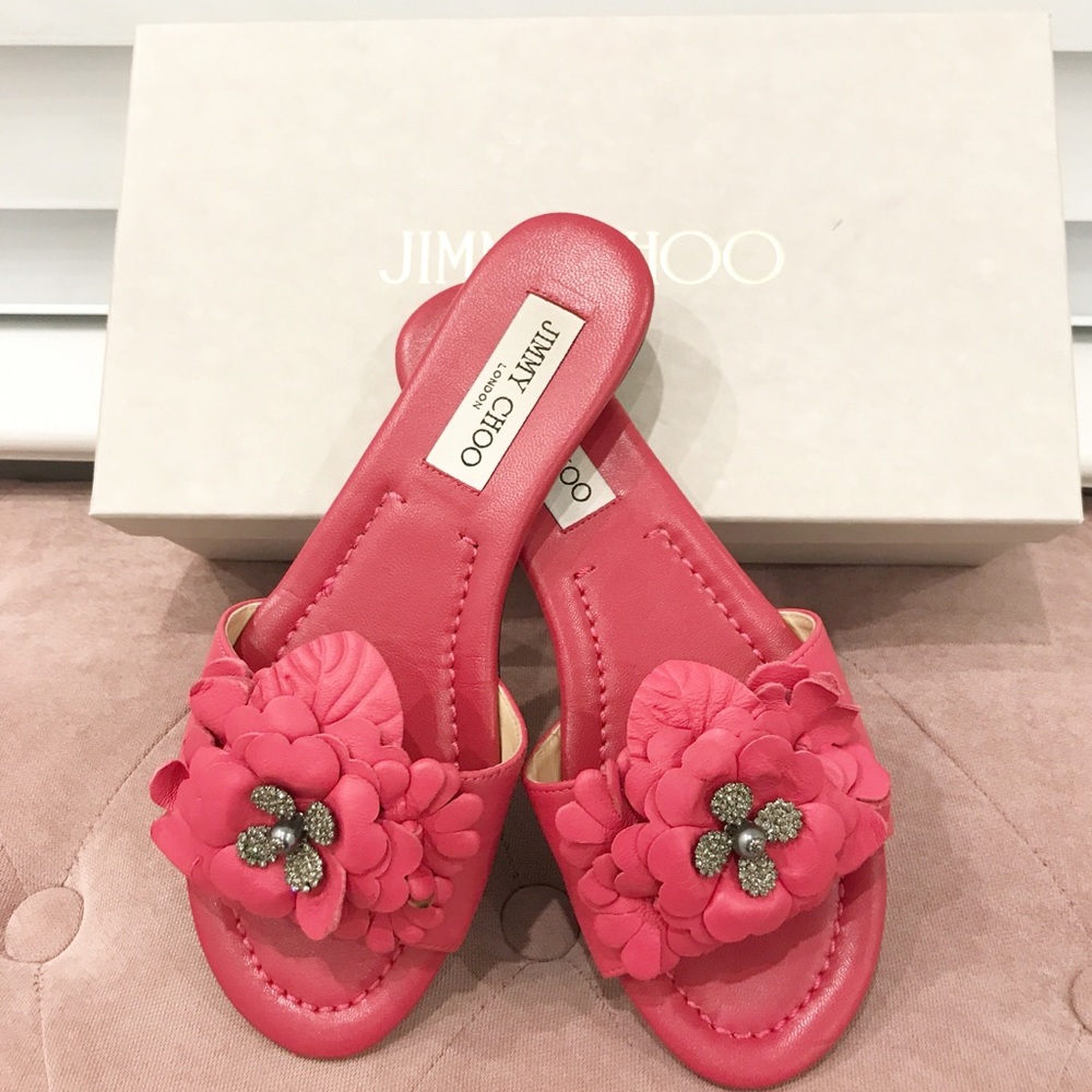 Jimmy Choo Neave Flat Dahlia Pink Floral Size 36