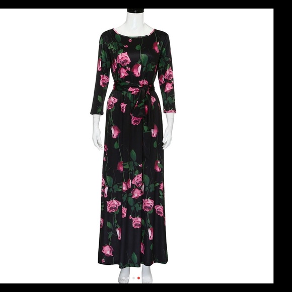❤️NEW💕floral print long sleeve maxi dress black - Picture 2 of 7