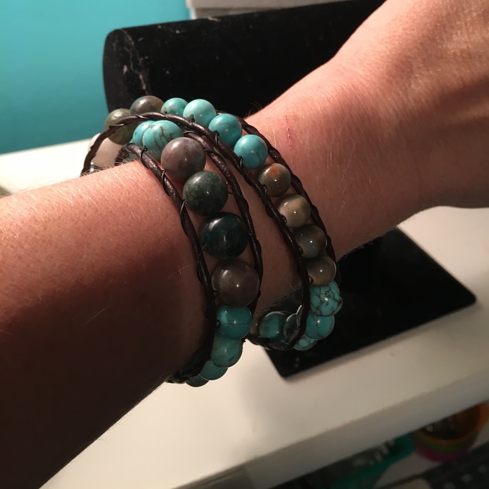Hand beaded double wrap bracelets.