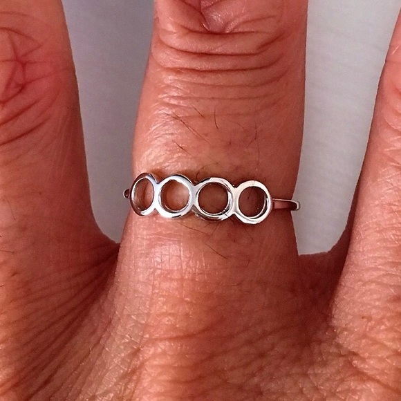 Sterling Silver Four Small Open Circle Ring, Eternity Circles, Circle of Life - Picture 2 of 5