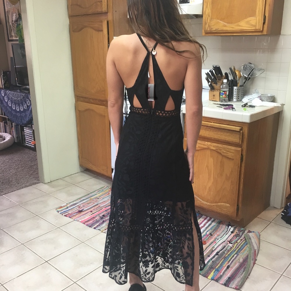 RARE Free People halter dress w lace and cut outs.