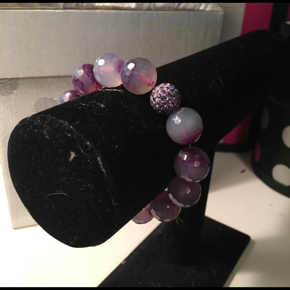 Handmade Purple Beaded Stretch Bracelet