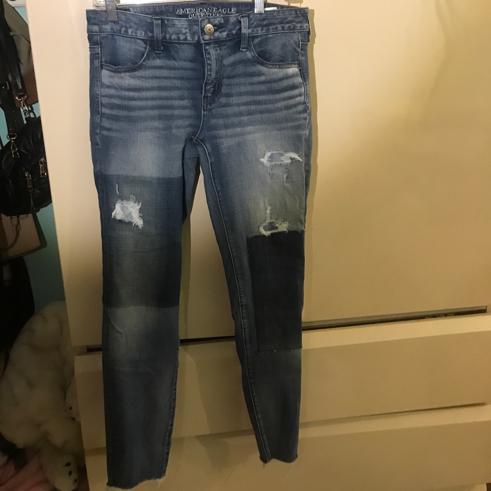Fake patched no whole denim jegging