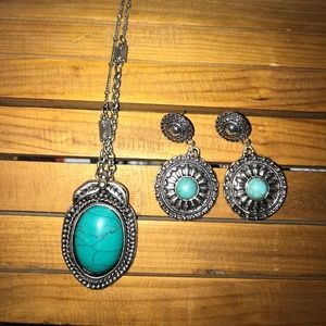 American Eagle turquoise earrings and necklace