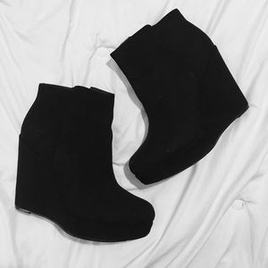 Black Suede Wedge Bootie