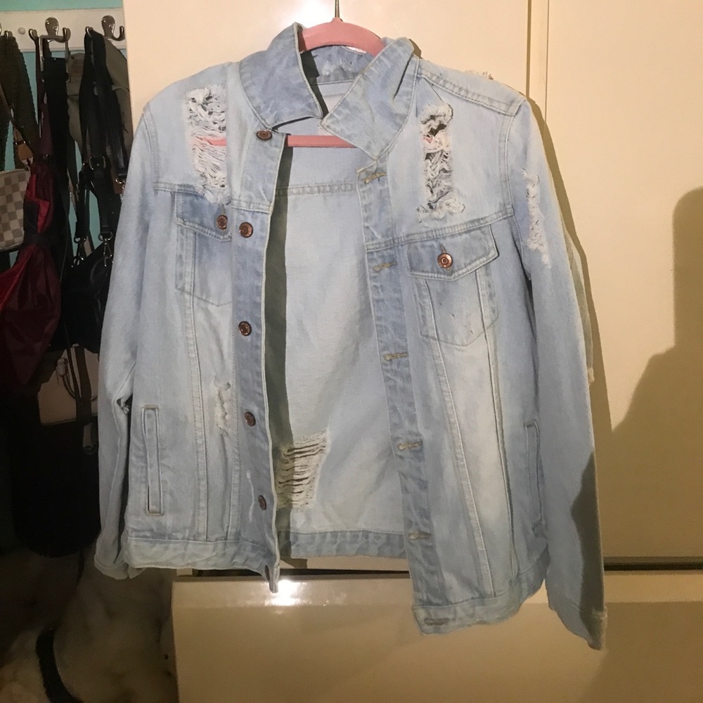 Light denim distressed jacket